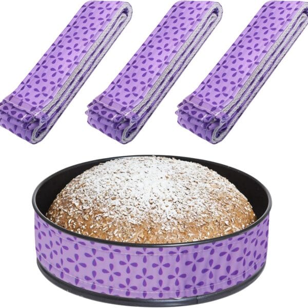 3PCS 35X1.9'' Cake Strips for Even Baking, Purple Cake Pan Strips & Baking Strips Cake Pan Dampen Strips Absorbent Thick Cotton, Baking Strips for Cake Pans Reusable for Cake Leveler Even-Baking