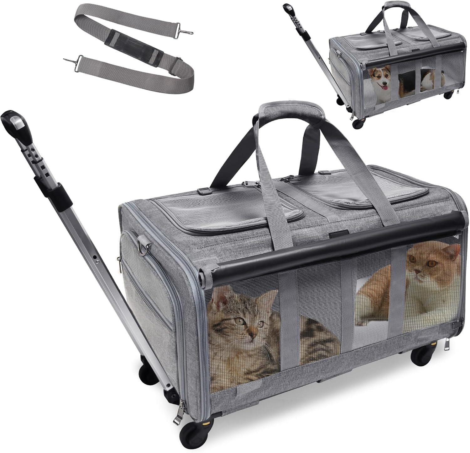 GJEASE Cat Rolling Carrier for 2 Cats,Double-Compartment Pet Rolling Carrier with Wheels for 2 Pets,for Up to 35 LBS,Super Ventilated Design, Ideal for Traveling/Hiking/Camping GJEASE Cat Rolling Carrier for 2 Cats,Double-Compartment Pet Rolling Carrier with Wheels for 2 Pets,for Up to 35 LBS,Super Ventilated Design, Ideal for Traveling/Hiking/Camping