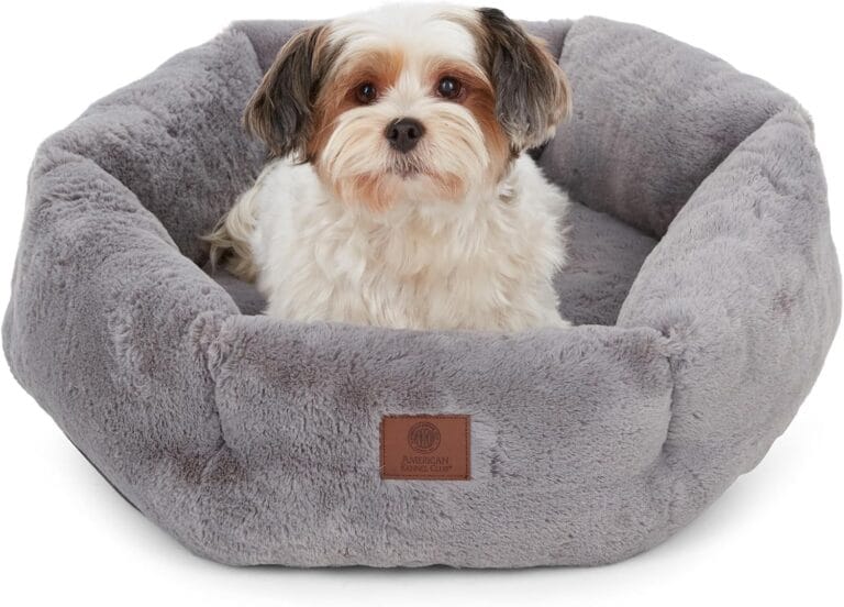 American Kennel Club Round Plush Dog Bed - 20" Cozy Donut Design for Small Pets, Ultra-Soft Washable Pet Bed with Non-Slip Bottom, Durable High-Loft Filling, Gray