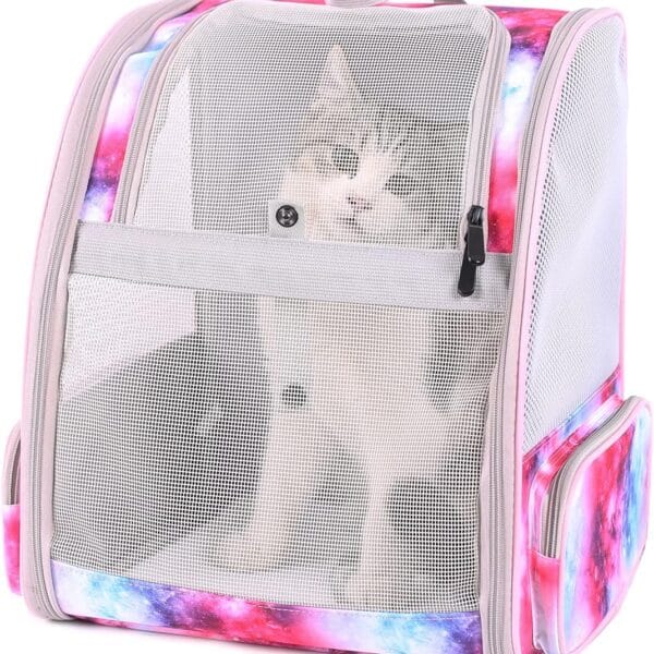 Galaxy Pink Pet Carrier Backpack for Cats and Small Dogs, Backpack for Kitten Bunny Airline Approved Travel Hiking Camping Cat Vet Book Bag (Ventilation)