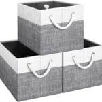 Fab totes Storage Bins [3-Pack], Foldable Storage Baskets for Organizing Toys, Books, Shelves, Closet, Large Storage Box with Rope Handles, Sturdy Organizer Bins, White & Grey