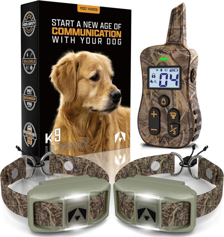 INVIROX Shock Collar for 2 Dogs [Ultra K9 Hunting Series] 124 Training Levels, 4 Powerful Modes with Night-Light and  Mile Range 100% Safe Dog Training Collar for Large Dogs IP67