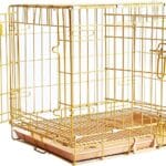 HOMEY PET 24" Gold Color Folding Design Dog Crate Puppy Ertra Small Breed Dog Kennels with Removable Floor Grid and Pull Out Tray, Dog Cage Copper Gold Finish