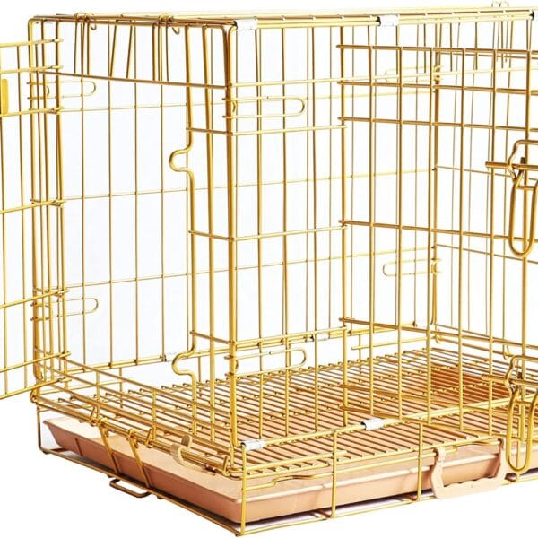 HOMEY PET 24" Gold Color Folding Design Dog Crate Puppy Ertra Small Breed Dog Kennels with Removable Floor Grid and Pull Out Tray, Dog Cage Copper Gold Finish