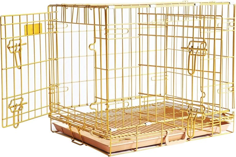 HOMEY PET 24" Gold Color Folding Design Dog Crate Puppy Ertra Small Breed Dog Kennels with Removable Floor Grid and Pull Out Tray, Dog Cage Copper Gold Finish