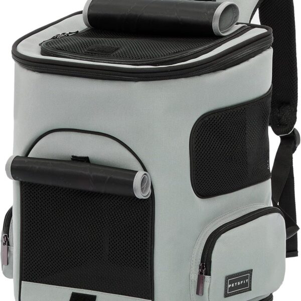 PETSFIT Cat Carrier Backpack with Upgraded Waist Protection, Pet Carrier Backpack Designed for Small Dogs/Cats, Fully Ventilated Collapsible Dog Backpack for Outdoor Traveling Hiking Camping,Grey