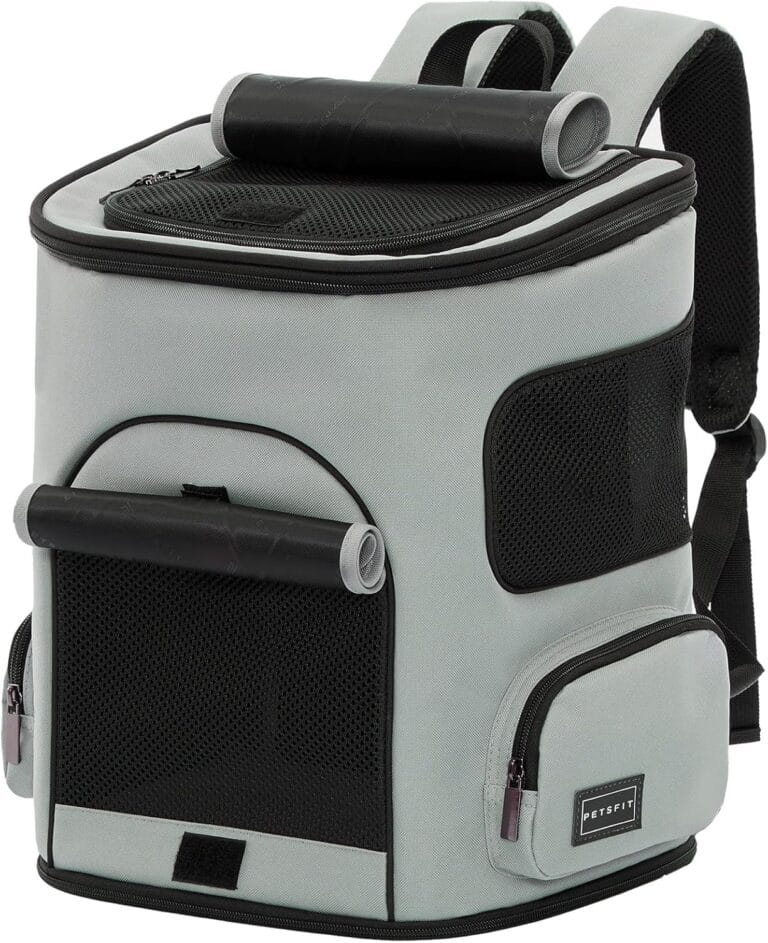 PETSFIT Cat Carrier Backpack with Upgraded Waist Protection, Pet Carrier Backpack Designed for Small Dogs/Cats, Fully Ventilated Collapsible Dog Backpack for Outdoor Traveling Hiking Camping,Grey