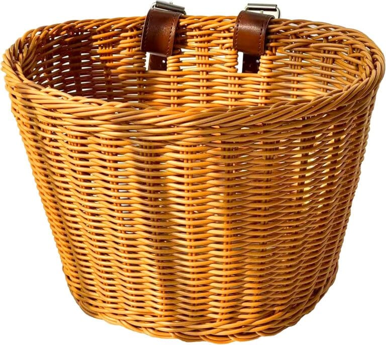 Woven Bike Basket Front  Handmade Plastic Wicker Bicycle Basket with Adjustable PU Straps, Fits Most Bikes (Kids Bicycle, Scooter, Cruiser, Ebike)  Black/Brown