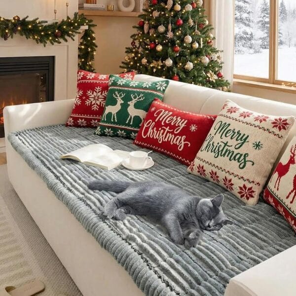 FUNNY FUZZY Pet Couch Covers for Sofa, Washable Dog Couch Cover Protector for Dogs, Flannel Couch Covers for Dogs Pet Friendly Pets Mat Bed Sofa Cover (Blue-Grey, 27.6"59.1")