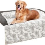 Calming Dog Couch Bed Mat, 41x37 Inch Waterproof Fluffy Sofa Cover, Furniture Protector with Handle, Removable and Washable Pet Bed for Medium Large Dogs and Cats (Grey)