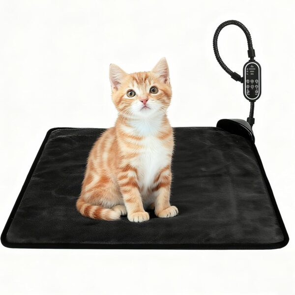 Pet Heating Pad for Cats & Dogs,Safe Electric Cat Warming Pad with Chew Resistant Cord,Automatic Induction Heated Cat Bed,Adjustable Temperature & Time (17.7" x 17.7")