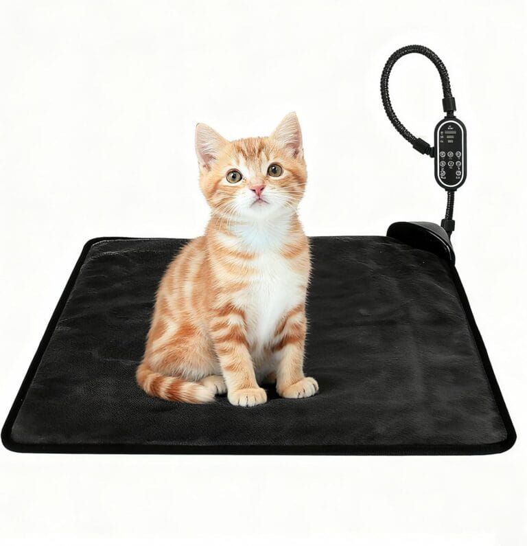 Pet Heating Pad for Cats & Dogs,Safe Electric Cat Warming Pad with Chew Resistant Cord,Automatic Induction Heated Cat Bed,Adjustable Temperature & Time (17.7" x 17.7")