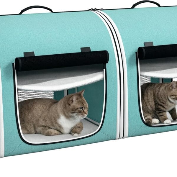 PawHut 39" Portable Soft-Sided Cat Carrier, Cat Kennel, Travel Dog Crate with Divider, Two Compartments, Soft Cushions & Storage Bag, Easy to Fold, Green