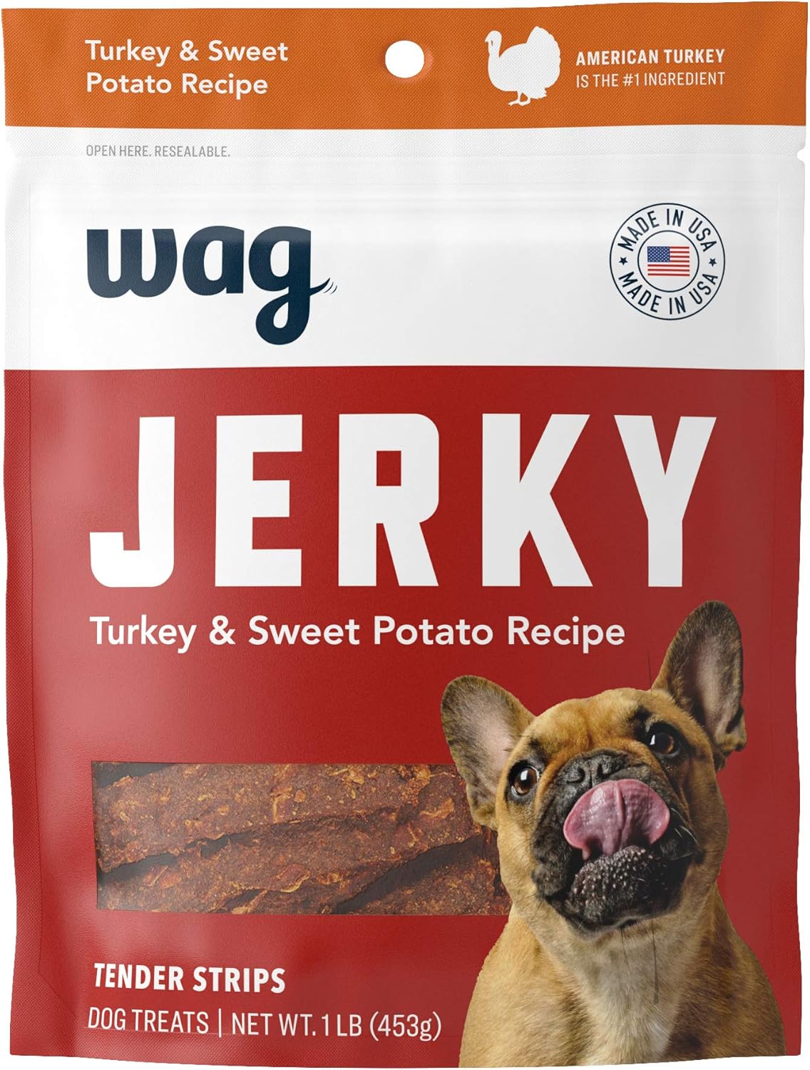 Amazon Brand - Wag Soft & Tender American Jerky Dog Treats Turkey & Sweet Potato, 16 Ounce (Pack of 1) Amazon Brand - Wag Soft & Tender American Jerky Dog Treats Turkey & Sweet Potato, 16 Ounce (Pack of 1)