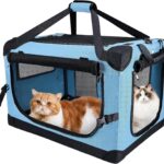 Large Cat Carrier for Car Travel, Soft Sided Collapsible Pet Carrier for Outdoor and Indoor Uses, Roomy Extra Large Cat Carrier for 2 Kittens or Puppies Up to 50lbs (Teal)