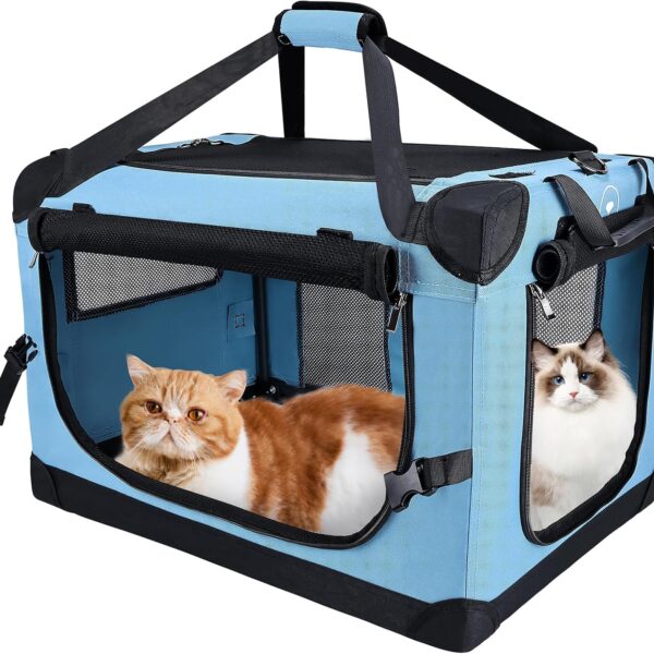 Large Cat Carrier for Car Travel, Soft Sided Collapsible Pet Carrier for Outdoor and Indoor Uses, Roomy Extra Large Cat Carrier for 2 Kittens or Puppies Up to 50lbs (Teal)