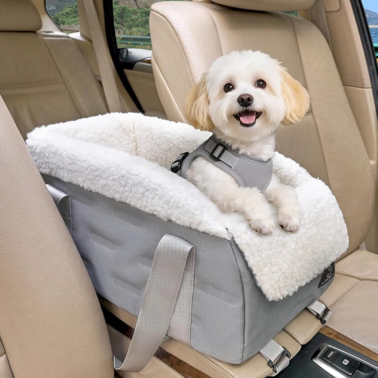Center Console Dog Car Seat for Small Dogs Under 12 lbs  Secure Booster Seat with Safety Tether, Fits Most Cars & SUVs, Soft Washable Cushion, Portable Carrier Ideal for Pet Travel