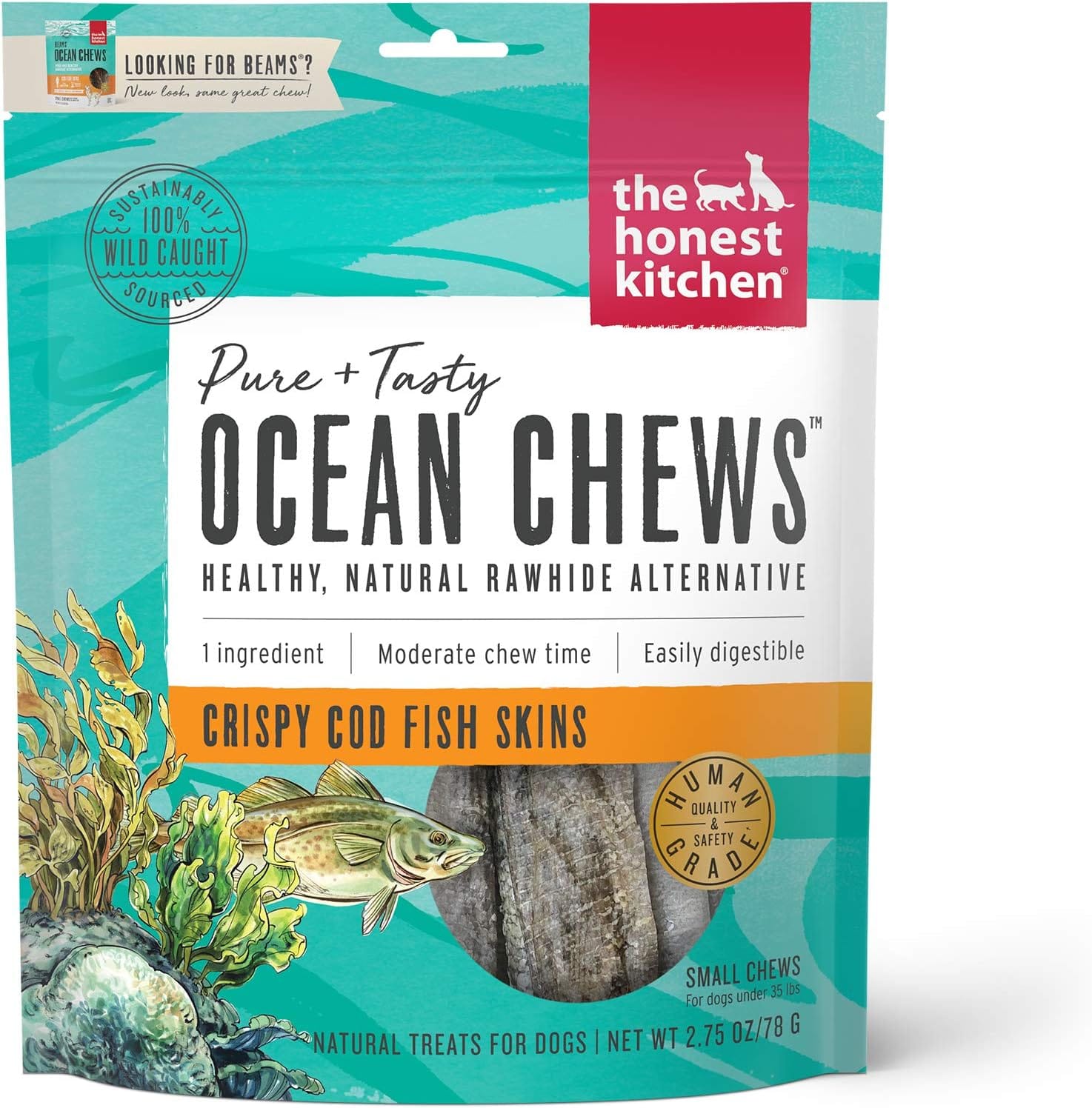 The Honest Kitchen Ocean Chews Crispy Cod Fish Skins Dog Treats, 2.75 oz (Beams) The Honest Kitchen Ocean Chews Crispy Cod Fish Skins Dog Treats, 2.75 oz (Beams)