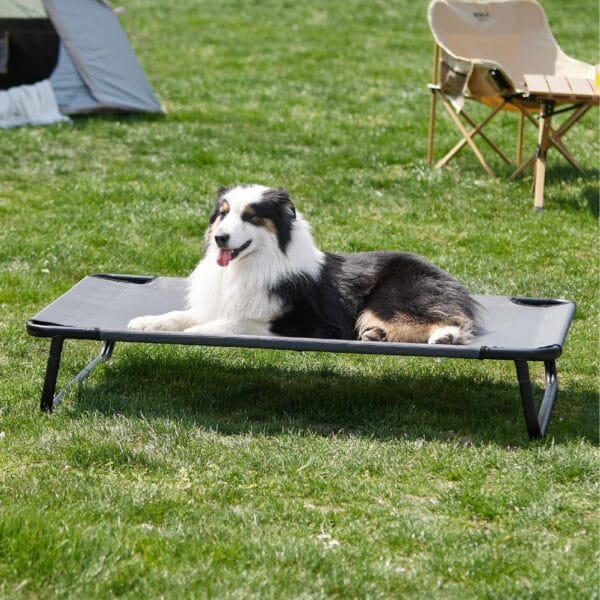 Made4Pets Outdoor Elevated Dog Bed for Large Dogs - Cooling Raised Pet Cot with Skid-Resistant Feet, Tool-Free Setup, Chew-Resistant Frame, Washable Mesh Hammock, Indoor & Outdoor Use, 42"x28", Gray