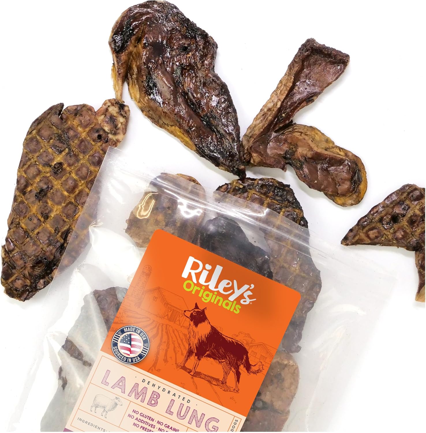 Riley's Premium Dehydrated Lamb Lung Dog Treats - Sourced in USA, Made in USA - Air Dried Crunchy & Delicious Lamb Dog Treats - 6 oz Riley's Premium Dehydrated Lamb Lung Dog Treats - Sourced in USA, Made in USA - Air Dried Crunchy & Delicious Lamb Dog Treats - 6 oz