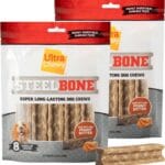 Ultra Chewy Steel Bones Regular Size Peanut Butter Flavor - Super Long Lasting Dog Chews - Rawhide Free & Highly Digestible - Unique Shape Helps Clean Teeth - Ideal Dog Bones for Aggressive Chewers