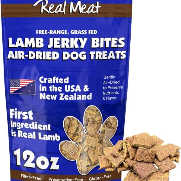 Real Meat Dog Treats - 12oz Bag of Bite-Sized Air-Dried Lamb Jerky for Dogs - Grain-Free Jerky Dog Treats, Free-Range, Grass Fed Lamb - All-Natural High Protein