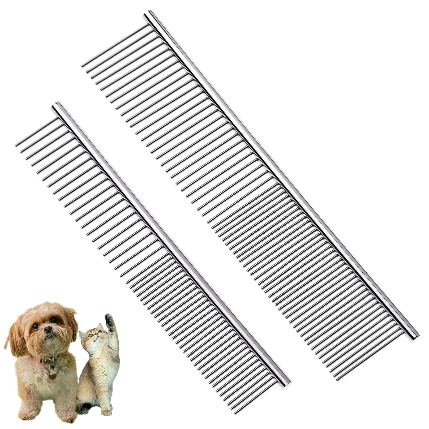 2PCS Dog and Cat Brush, Stainless Steel Pets Grooming Comb Kit, Detangler Deshedding Brush, Metal Knots Hair Remover 6.4" 7.5" 2PCS Dog and Cat Brush, Stainless Steel Pets Grooming Comb Kit, Detangler Deshedding Brush, Metal Knots Hair Remover 6.4" 7.5"