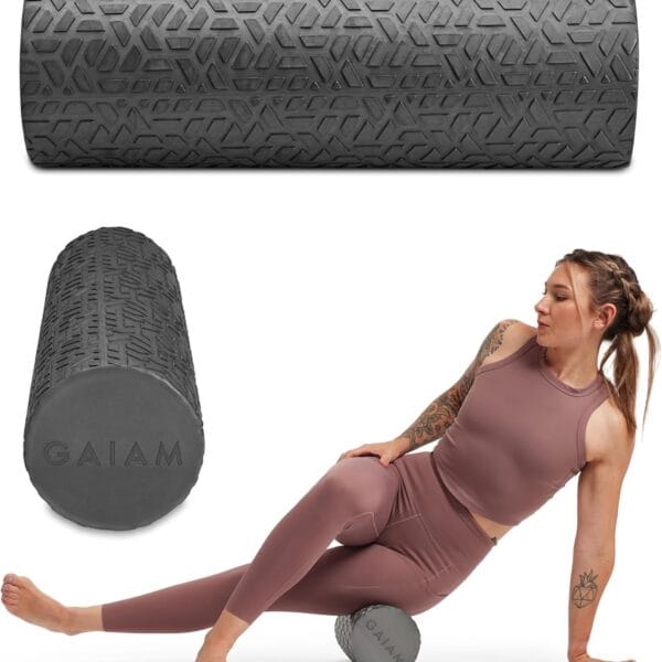 Gaiam Restore Foam Roller for Muscle Massage - Textured Muscle Massager for Stimulation, Total Body Pain Relief for Back, Neck, Foot, Calf, Leg, Arm - Deep Tissue Massager for Sore Muscles (18 Inches)