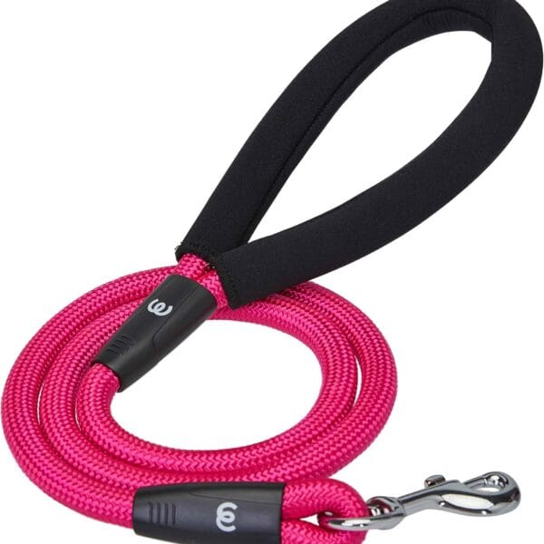 Blueberry Pet Essentials Dog Leash, Puppy Essentials, Strong Rope Dog Leashes for Large Dogs Heavy Duty, 4ft, Comfortable Neoprene Handle, French Pink, Eco-Friendly, Water & Dirt Resistant