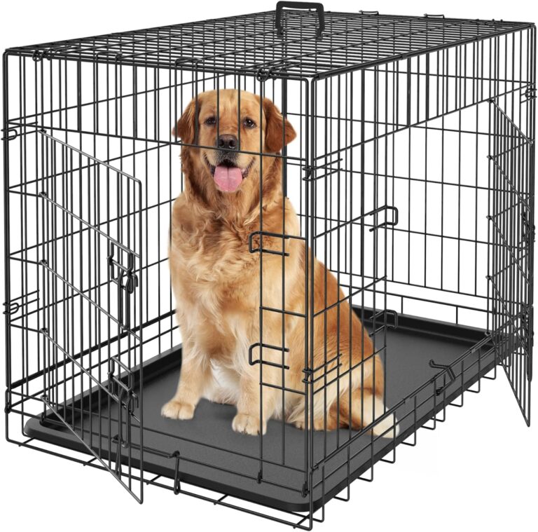 Dog Crates for Large Medium Dogs Foldable Metal Wire Pet Dog Kennel 30/36/42 Inches Indoor Outdoor Travel Dog Gage with Double Door, Leak Proof Pan
