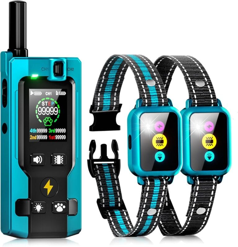 Dog Shock Collar for 2 Dogs 4200FT: Innovative Step Counter & Smart Color Screen Dog Training Collar with Remote 5 Modes, IP67 Waterproof Rechargeable Ecollars for Large Medium Small Dogs
