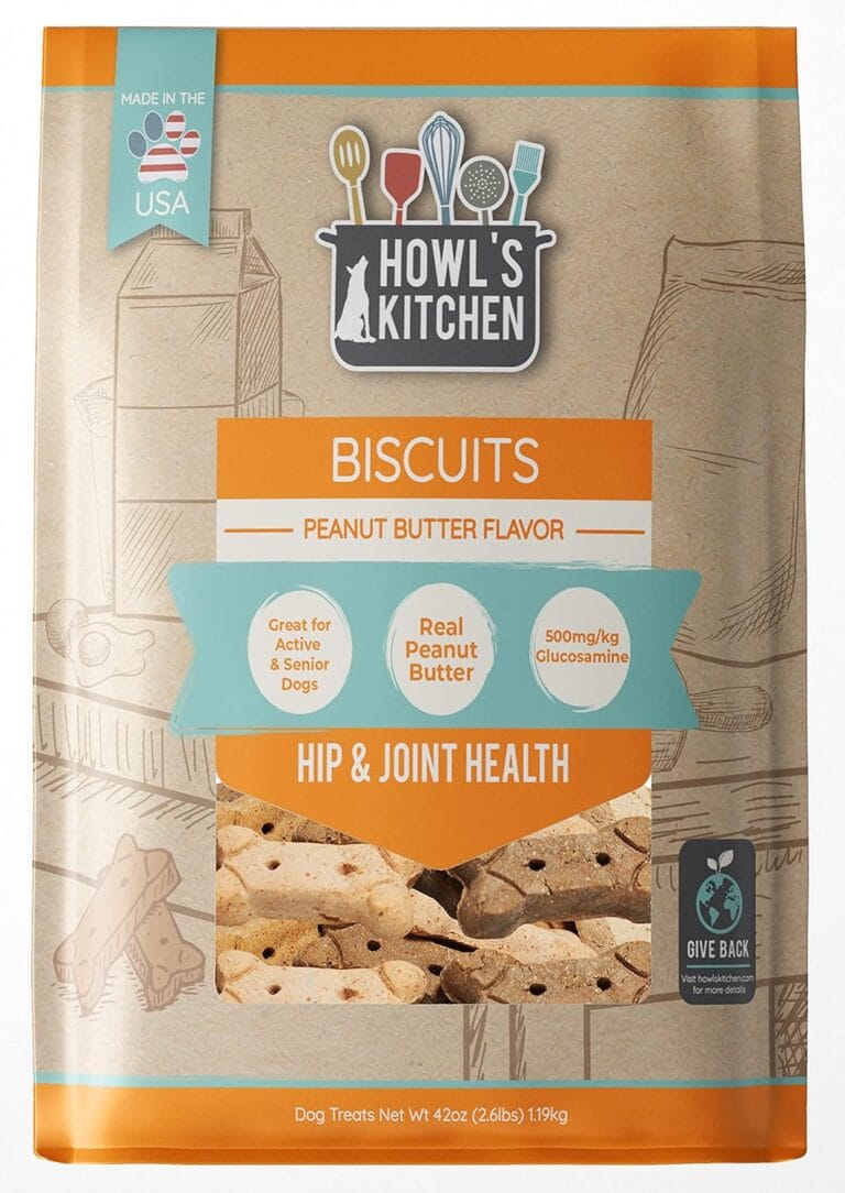 Howl's Kitchen Biscuits, 12 oz Bag, 1 Count, Peanut Butter Flavor, Hip and Joint Formula, Rawhide Free, Soft and Chewy Dog Treats, 500mg of Glucosamine for Dogs, For Active and Senior Dogs