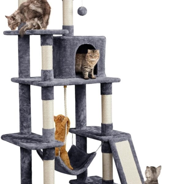 Yaheetech Large Multi-Level Cat Tree, 63 Inches Tall with Sisal-Covered Scratching Posts, Condo, Hammock, Dangling Ball, and Extended Platform for Cats to Play and Sleep