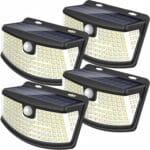 Aootek New Solar Motion Sensor Lights 120 LEDs with Lights Reflector,270 Wide Angle, IP65 Waterproof, Step Lights for Front Door, Yard, Garage, Deck (Back Button 4-Pack)