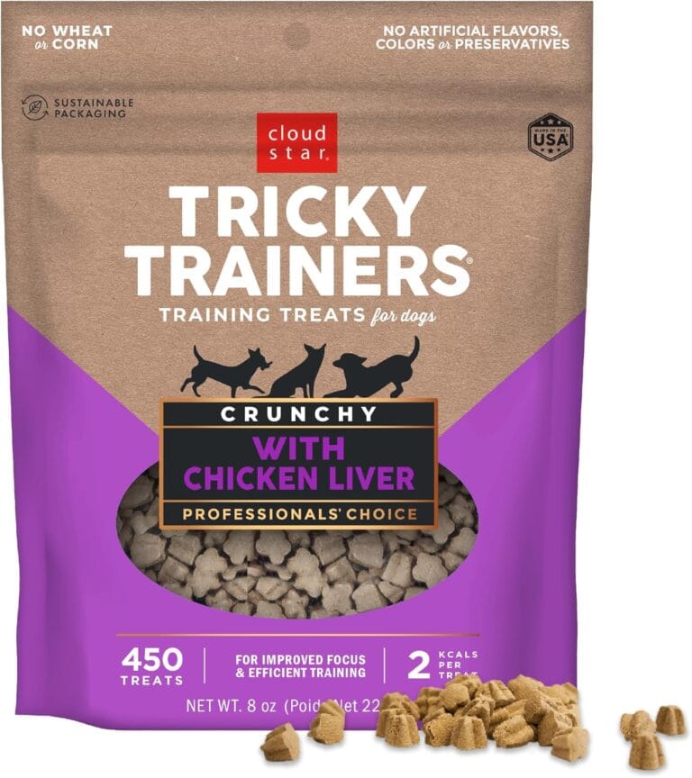 Cloud Star Tricky Trainers Crunchy Dog Training Treats 8 oz. Bag, Chicken Liver Flavor, Low Calorie Behavior Aid with 450 treats
