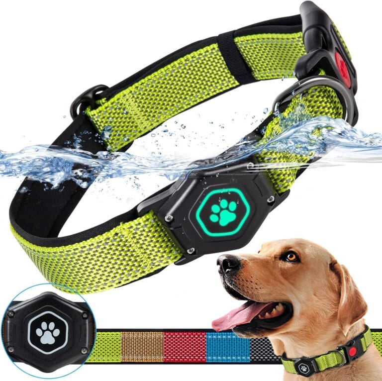 AirTag Dog Collar with Waterproof Air tag Holder, Luminous & Reflective,Comfortable and Durable 1000D Nylon, Dual Safety Buckle,Fit for Medium or Heavy Duty Large and Active DogsAirtag not Included