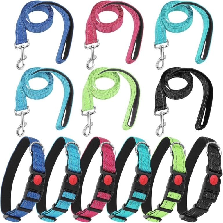 6 Sets Reflective Dog Leash and Collar Set, Nylon Leashes Adjustable Dog Collar Heavy Duty Padded Handle Leash for Small Medium Large Dogs Walking Training(Stylish Color)