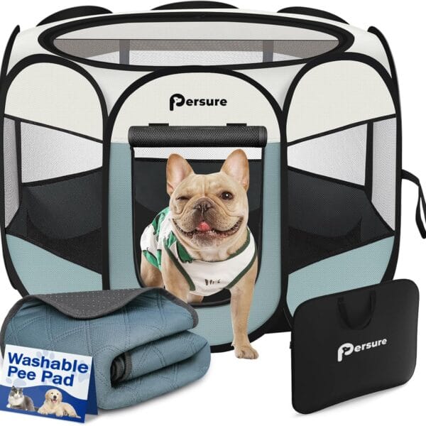 Dog Cat Playpen Indoor Outdoor for Puppy Pet Dogs Cat Travel and Recovery After Surgery, Dog Enclosure Tent Crates Cage, Portable Pop Up Dogs Kennel with Carrying Case(Grey, Small with Pad)