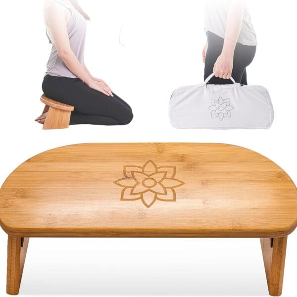 Mindful Modern Folding Meditation Bench - Bamboo Kneeling Stool with Locking Magnetic Hinges - Portable Cross Legged Folding Seiza Chair w/Travel Bag