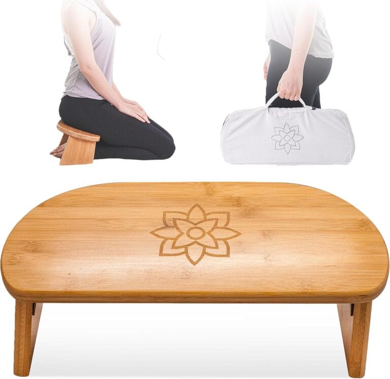 Mindful Modern Folding Meditation Bench - Bamboo Kneeling Stool with Locking Magnetic Hinges - Portable Cross Legged Folding Seiza Chair w/Travel Bag