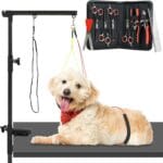 Modern Innovations Dog Grooming Arm, 12-Piece Dog Grooming Table Arm with Clamp & Tool Kit, Harness +Accessories for Small/Medium Dogs, Shears, Curved & Straight Haircut Scissors, Nail Clippers, Comb