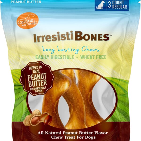 Canine Naturals IrresistiBONES Long Lasting Peanut Butter Chew - Made with Real Peanut Butter - All Natural and Easily Digestible - 3 Pack