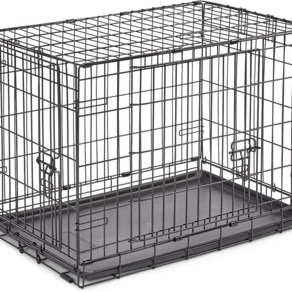 New World Double Door Folding Metal 30-Inch Dog Crate, Includes Leak-Proof Pan, Floor Protecting Feet, & New Patented Features, for Medium-Sized Breeds