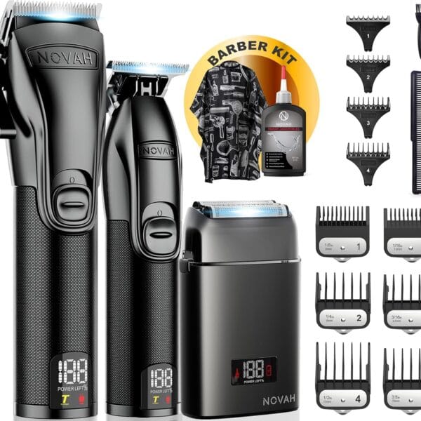 Novah Professional Barber Clippers and Trimmer Set - Foil Shaver Professional Hair Clippers for Men, Mens Cordless Hair Clipper for Barbers Haircut Kit, Fade