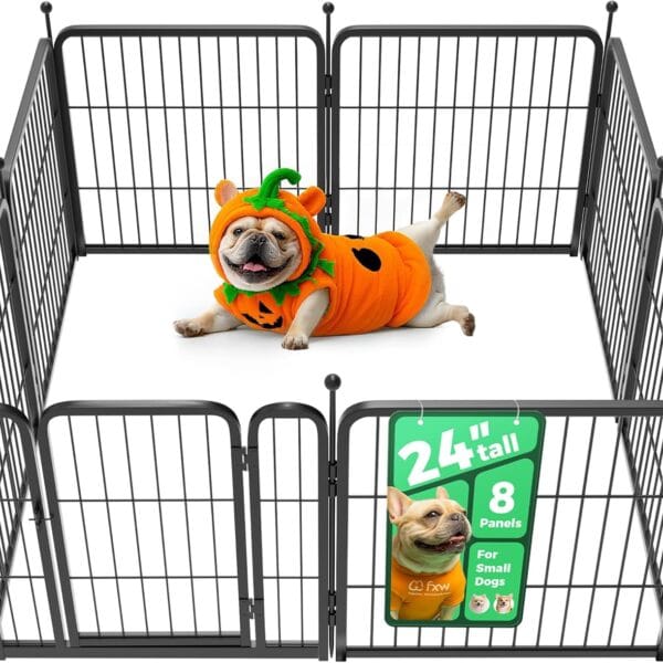 FXW Rollick Unleashed Dog Playpen for Indoor, Yard, RV Camping, 24 inch 8 Panels for Small and Puppy Dogs, BlackPatented