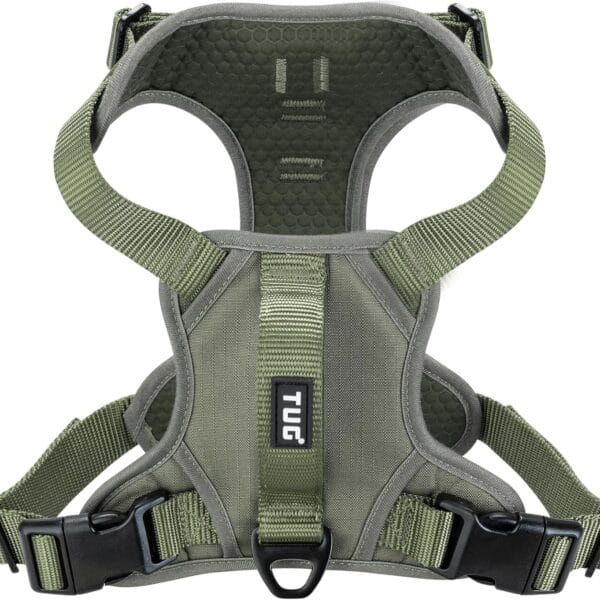 TUG Dog Harness with 2 Leash Connection Points | Adjustable, Padded, Lightweight | Handle on Back | No-Pull Front Clip (Small, Green)