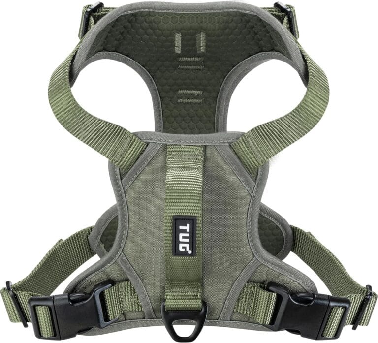 TUG Dog Harness with 2 Leash Connection Points | Adjustable, Padded, Lightweight | Handle on Back | No-Pull Front Clip (Small, Green)