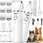 MALLMALL6 4 in 1 Dog Grooming Kit, High Performance 4 Hours Battery Life Professional Pet Clipper Set for Thick Fur, 2 Speed Low Noise Cat Shaver Paw Trimmer for Home Pet Grooming Shop White