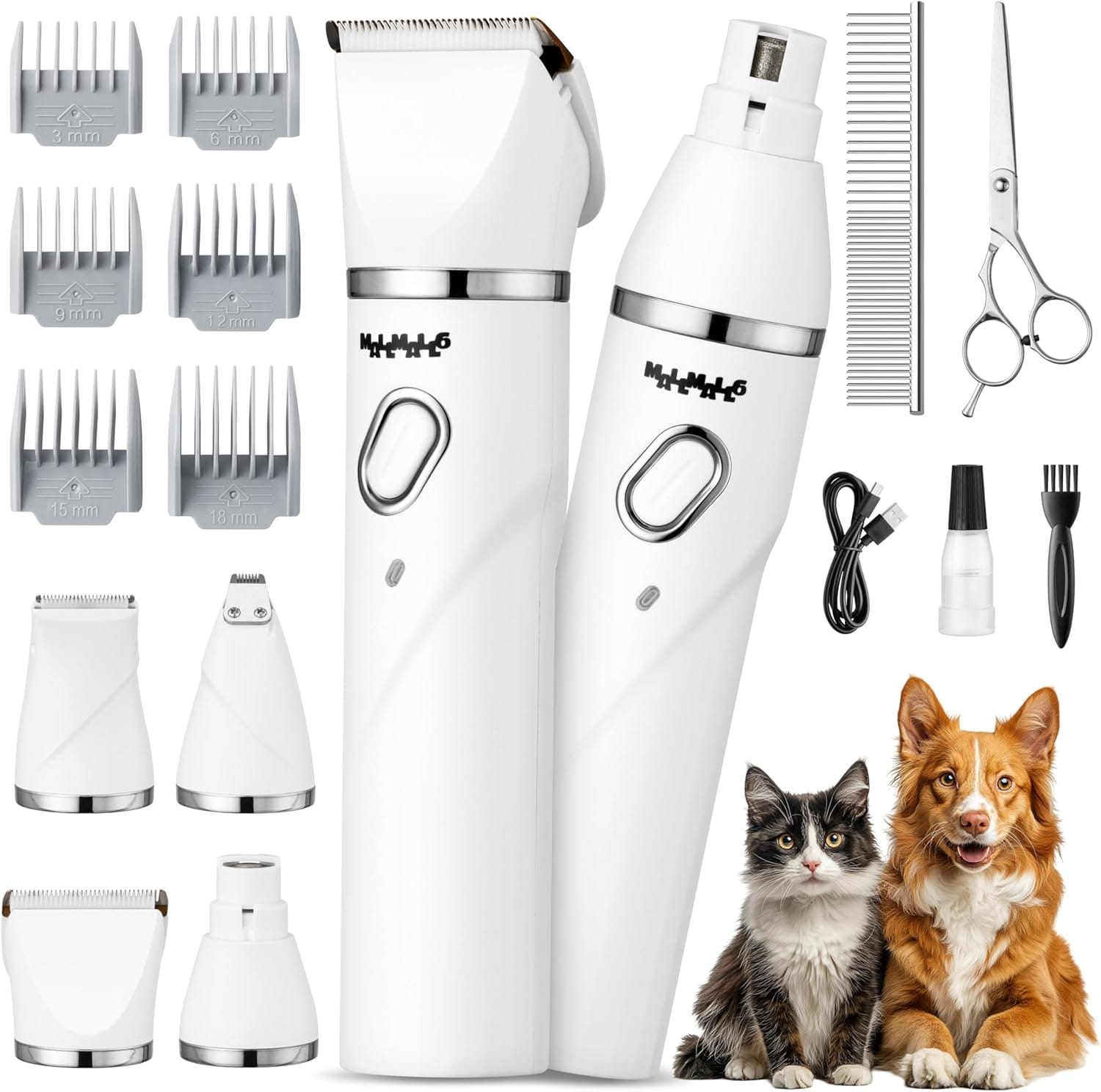 MALLMALL6 4 in 1 Dog Grooming Kit, High Performance 4 Hours Battery Life Professional Pet Clipper Set for Thick Fur, 2 Speed Low Noise Cat Shaver Paw Trimmer for Home Pet Grooming Shop White MALLMALL6 4 in 1 Dog Grooming Kit, High Performance 4 Hours Battery Life Professional Pet Clipper Set for Thick Fur, 2 Speed Low Noise Cat Shaver Paw Trimmer for Home Pet Grooming Shop White