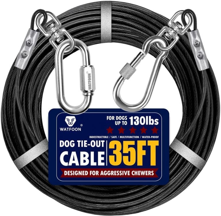 Dog Leads for Yard, 35ft Tie Out Runner Steel Wire Cable, Heavy Duty Pet Tether Chains for Dogs Up to 130 Lbs, Outside, Camping, Park (35ft-Black)